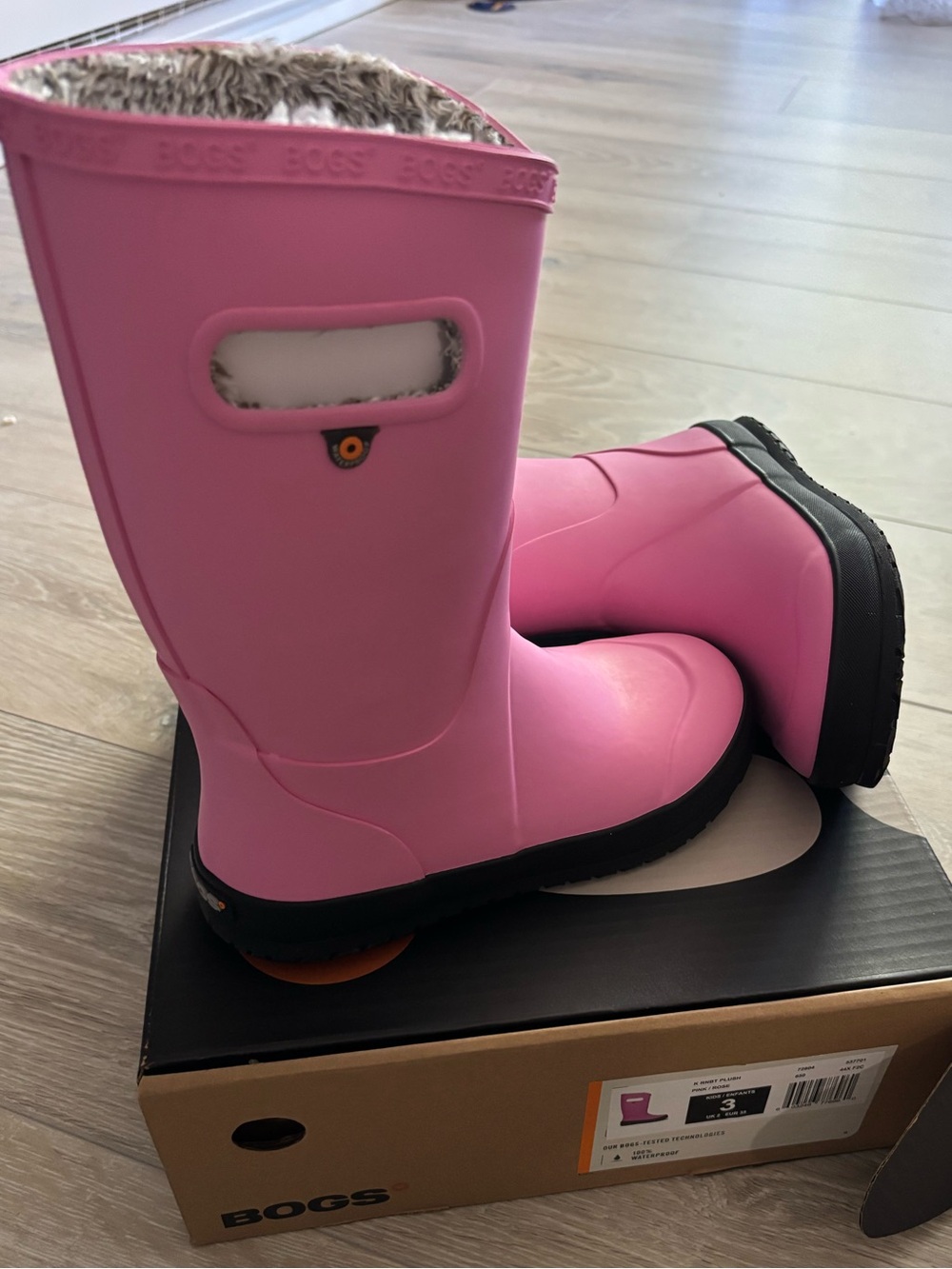 Bogs Pink Kids Rain Boots with Black Soles